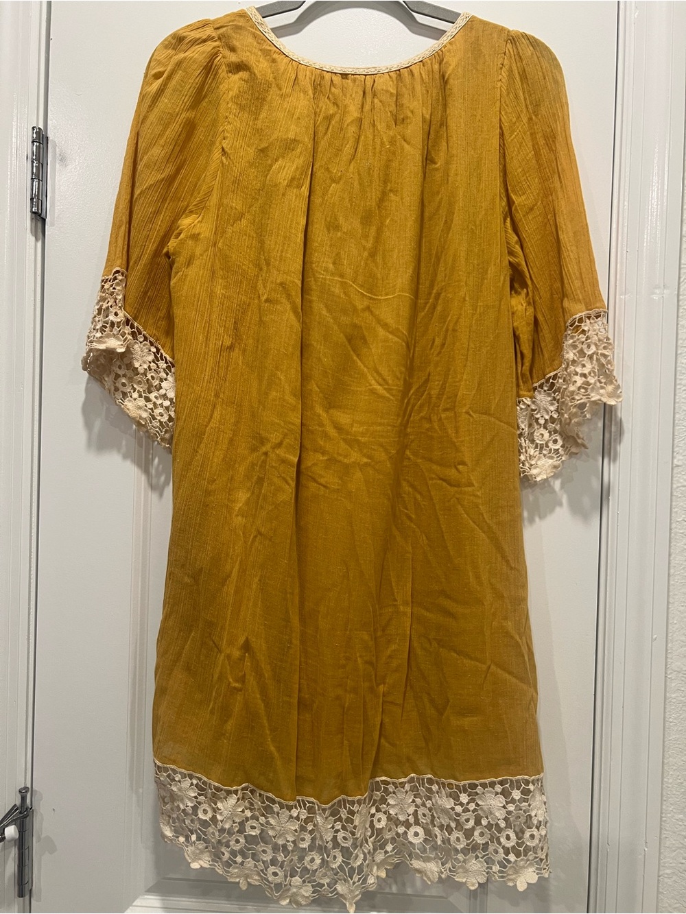 Umgee Mustard Yellow Lace Trim Tunic Dress Large - Picture 7 of 10